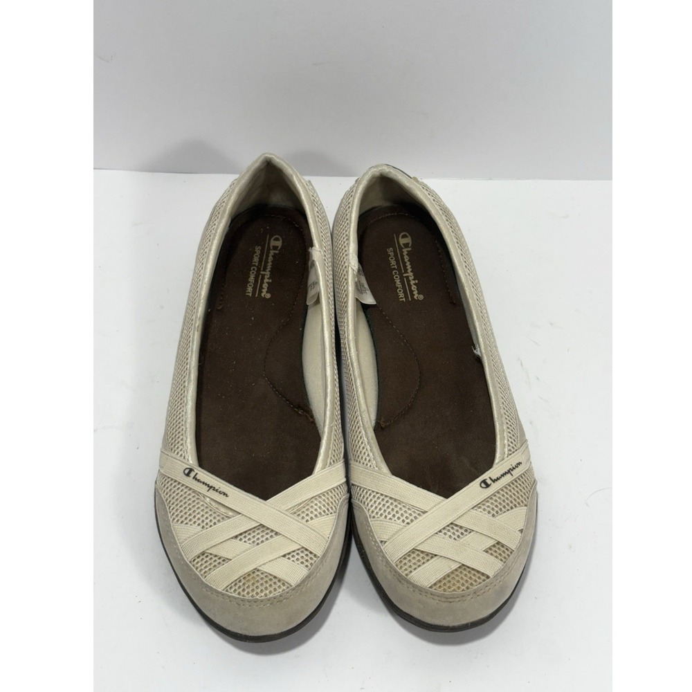 Champion Sport Comfort Womens 7.5W Beige‎ Mesh Ballet Flats Slip On Shoes 131361